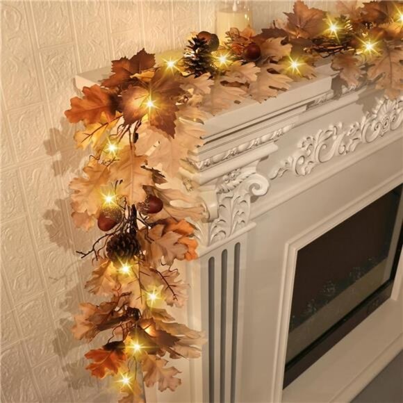 Fall Garland - 6 Ft Maple Leaf Garland with Pinecones - Fall Acorn Leaf - Picture 4 of 7